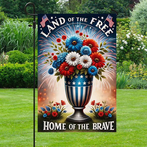 Flagwix American Flag - Patriotic Flowers Vase Independence Day Flag Land of the Free Because of the Brave Flag MLN3047F