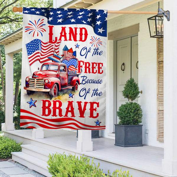 Flagwix American Flag - Red Truck, Country Truck Happy 4th of july, Land of The Free Because Of The Brave American Flag TPT894F
