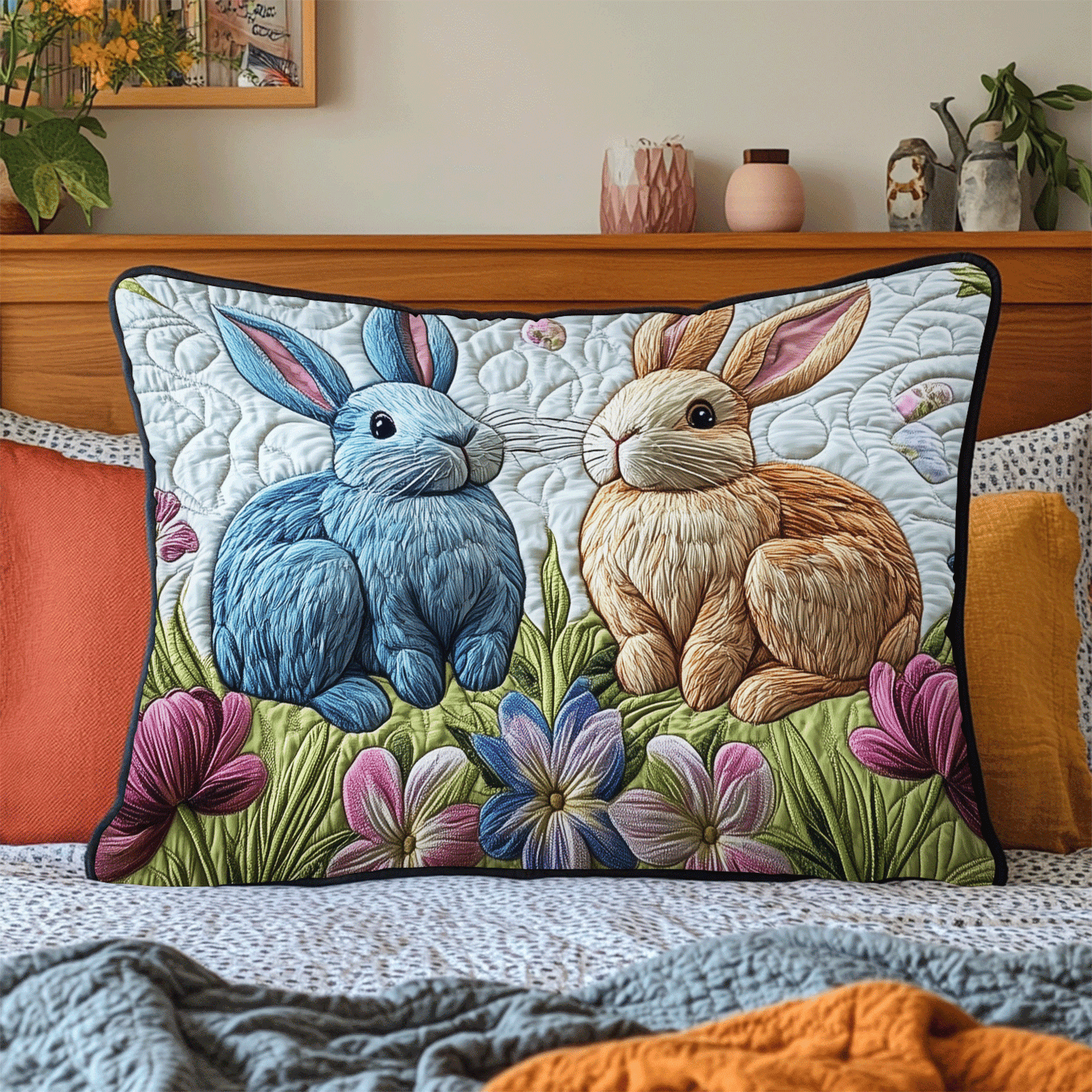 Easter Bunnies Quilted Bedding Pillow Case NCU0DV4275