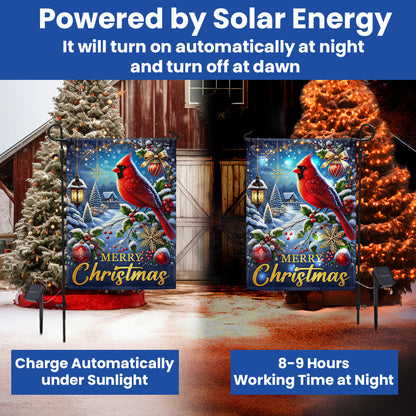 Cardinal Merry Christmas Winter Holiday Solar Led Garden Flag TQN4108SF