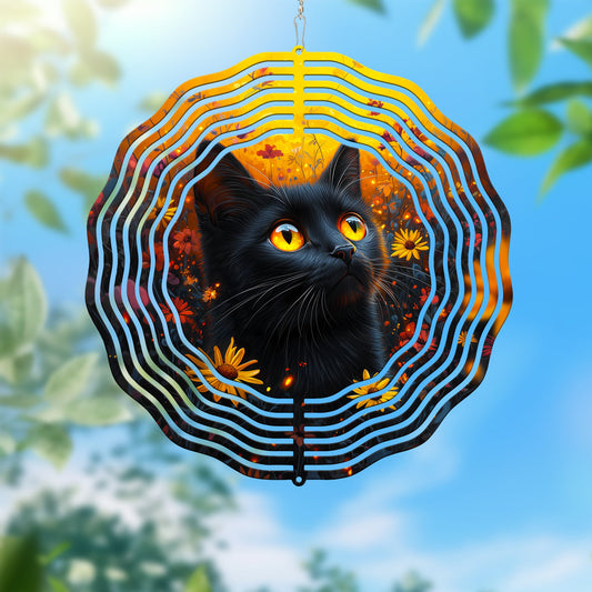 Black Cat In Flower Garden Wind Spinner VTM989WS
