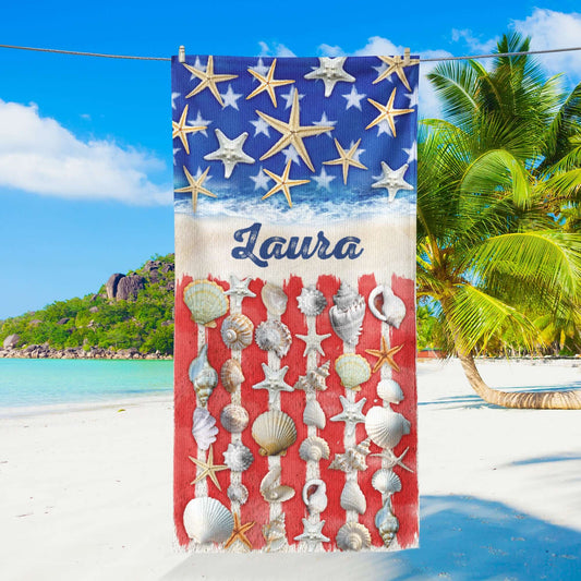 Personalized Patriotic Summer Beach Starfish American Beach Towel VTM1348NTH