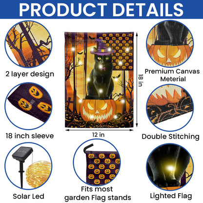 Black Cat Halloween Solar LED Garden Flag - Fall Flag