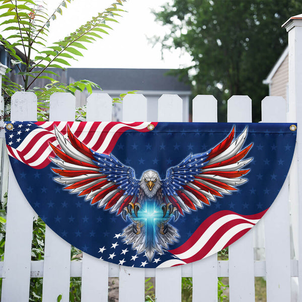 Flagwix American Flag - Patriotic Eagle with Christian Cross American Non-Pleated Fan Flag TPT1820FL