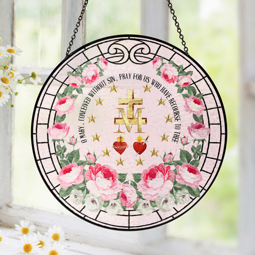 Marian Catholic Virgin Mary Religious Stained Glass Suncatcher TQN5700TDH