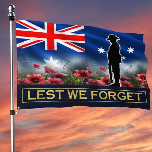 Anzac day, Remembrance Day Australian Veteran Lest We Forget Honor Australian Veterans Grommet Flag MLN2356GF