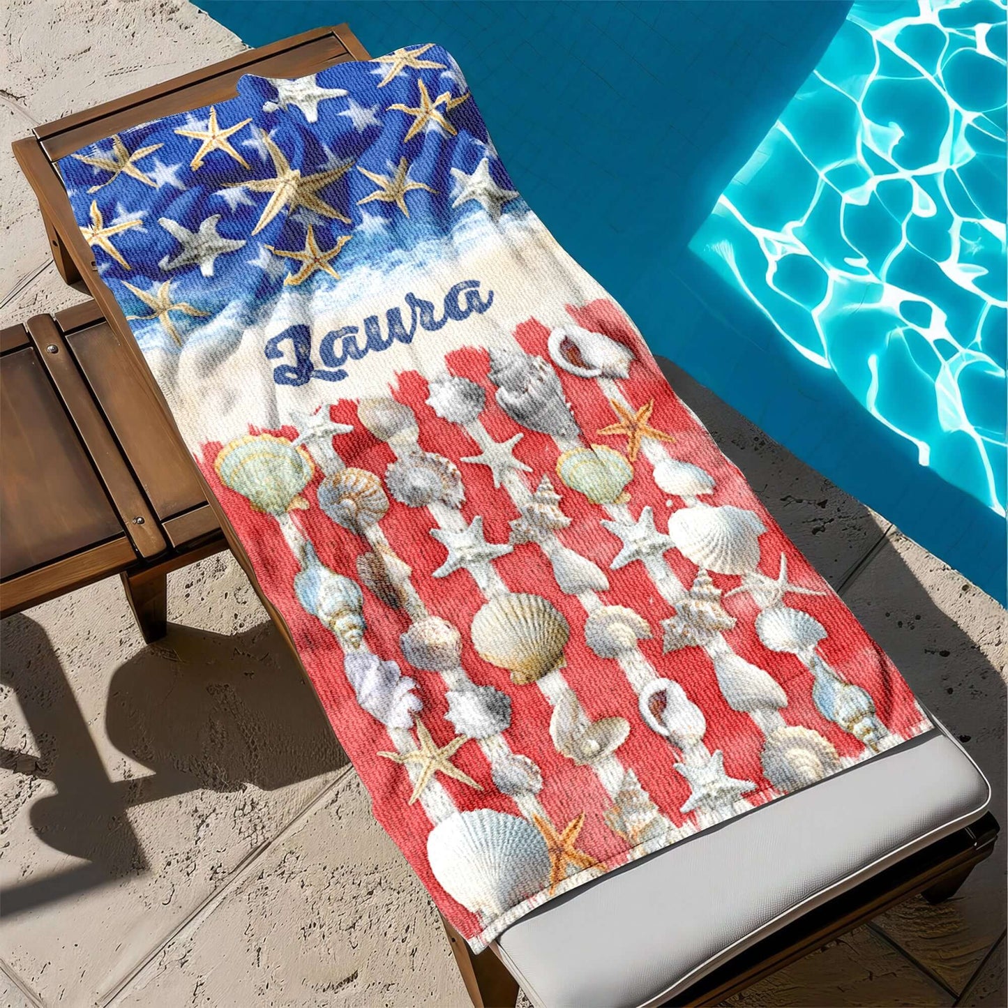 Personalized Patriotic Summer Beach Starfish American Beach Towel VTM1348NTH