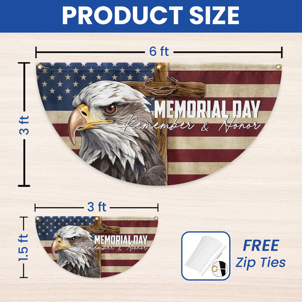 Memorial Day Eagle Christian Cross Remember & Honor Non-Pleated Fan Flag MLN5532PMN