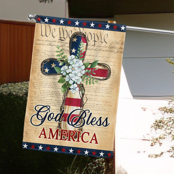 Flagwix American Flag - Patriotic God Bless America 4th of july Christian Cross Flag MLN5657NTH