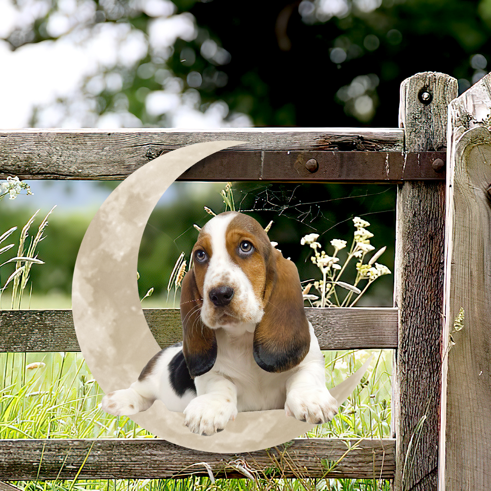 Basset Hound And Moon Hanging Metal sign QNK879MSv59