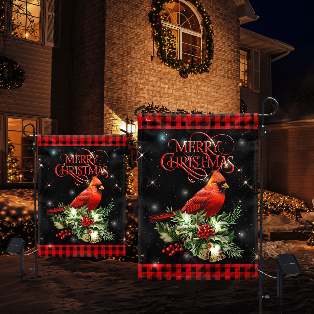 Cardinal Merry Christmas Solar LED Garden Flag QTR408SF 3-Day Shipping