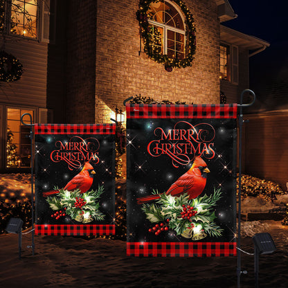 Cardinal Merry Christmas Solar LED Garden Flag QTR408SF 3-Day Shipping