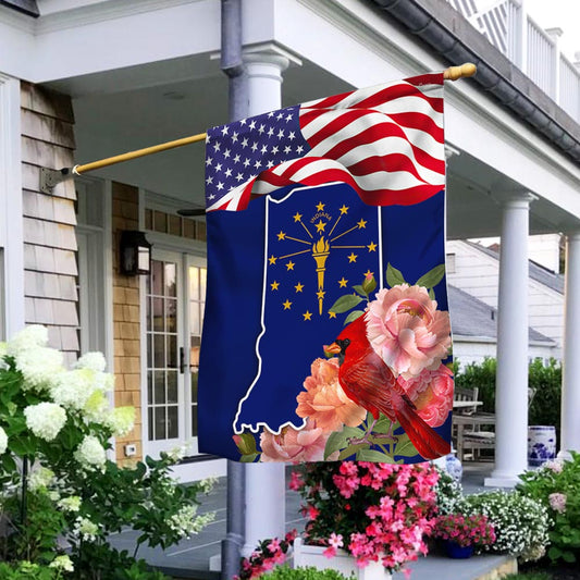 Indiana State with Cardinal and Peony Flower Indiana Flag TPT775Fv7