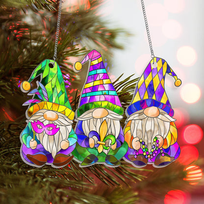 Mardi Gras Gnomes Suncatcher Acrylic Hanging Sign MLN4940AS