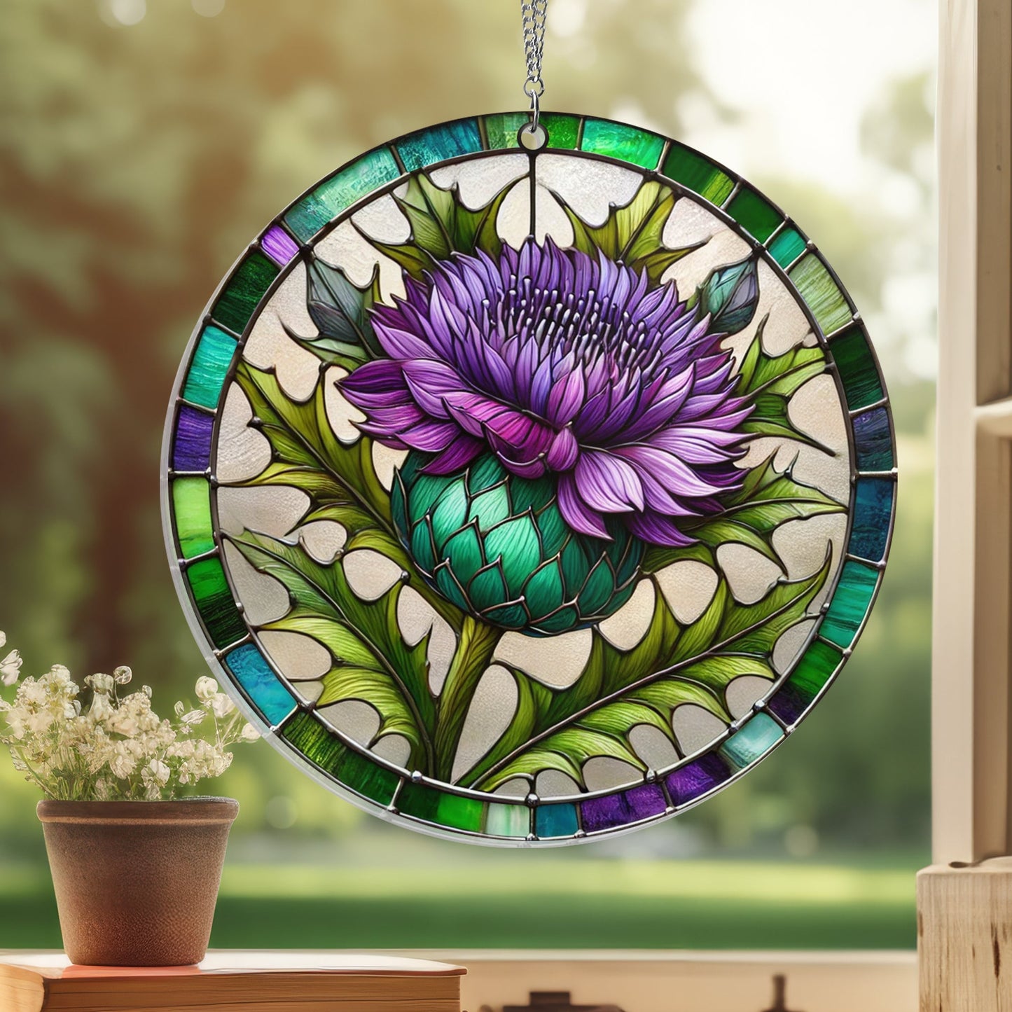 Purple Thistles Flower Suncatcher Acrylic Hanging Sign TQN4663AS