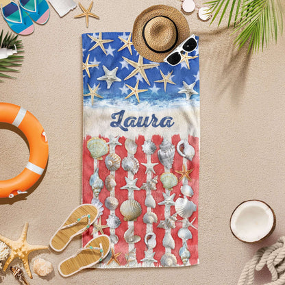 Personalized Patriotic Summer Beach Starfish American Beach Towel VTM1348NTH