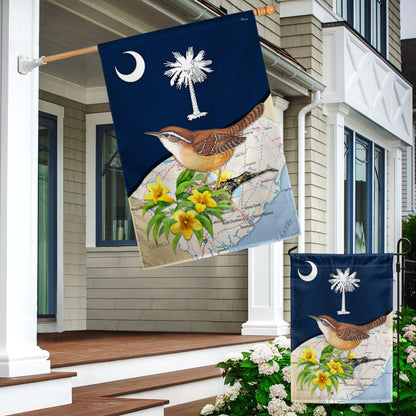 Carolina Wren with Yellow Jessamine, South Carolina Flag TPT745F