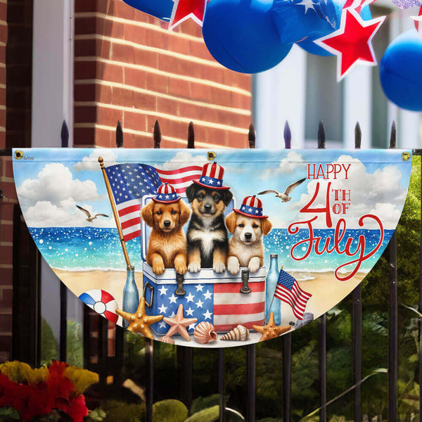 Flagwix American Flag - Happy 4th of july Patriotic Dogs American Non-Pleated Fan Flag VTM1353TNB