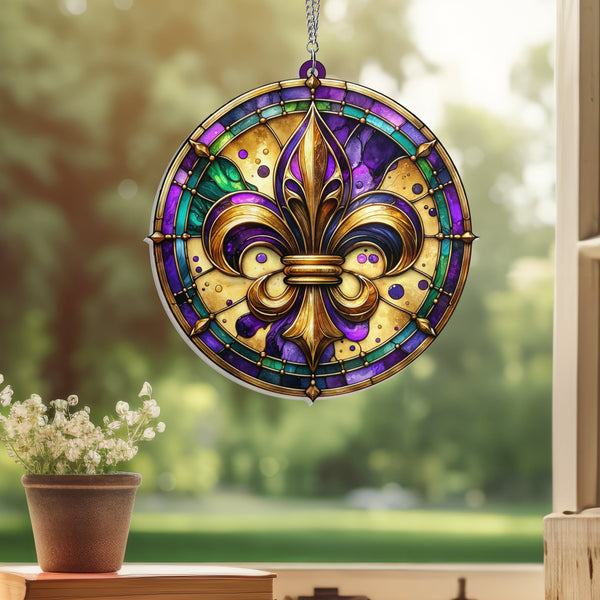 Fleur De Lis Mardi Gras Suncatcher Acrylic Hanging Sign TQN4677AS