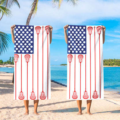 Lacrosse American USA Flag Beach Towel Player Sport Game TQN5566NTH