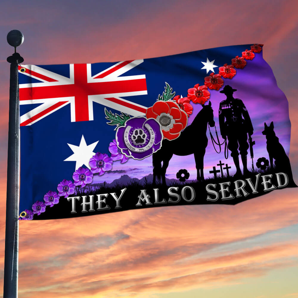 Anzac Day, Remembrance Day Red Purple Poppy They Also Served Grommet Flag TQN2698GF