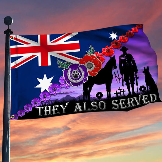 Anzac Day, Remembrance Day Red Purple Poppy They Also Served Grommet Flag TQN2698GF