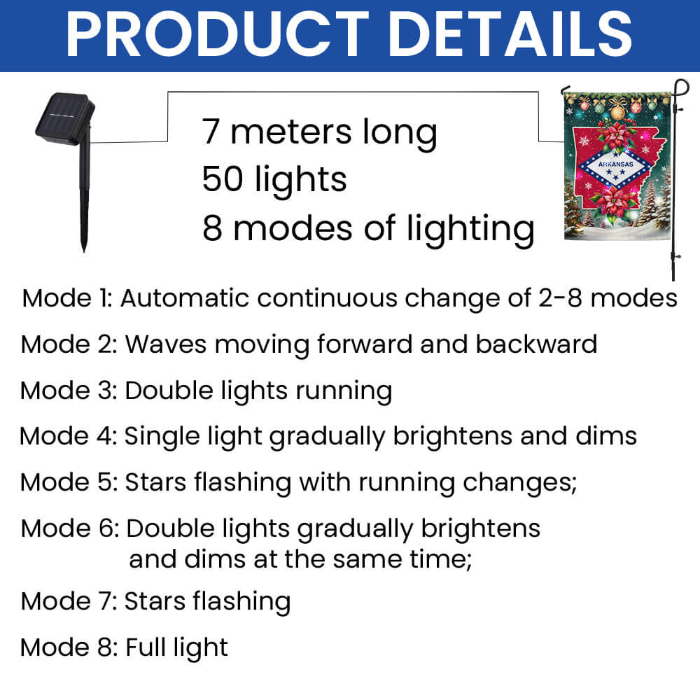 Arkansas Flag Christmas Solar LED Garden Flag TQN4193SF