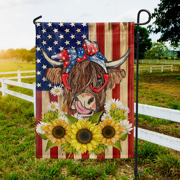 American Flag Cow – Highland Cattle Flag for Patriotic Decor TQN1175F