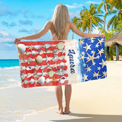 Personalized Patriotic Summer Beach Starfish American Beach Towel VTM1348NTH