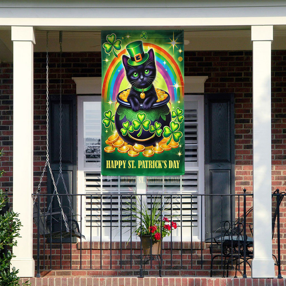 Black Cat Happy St. Patrick's Day Flag MLN5011F