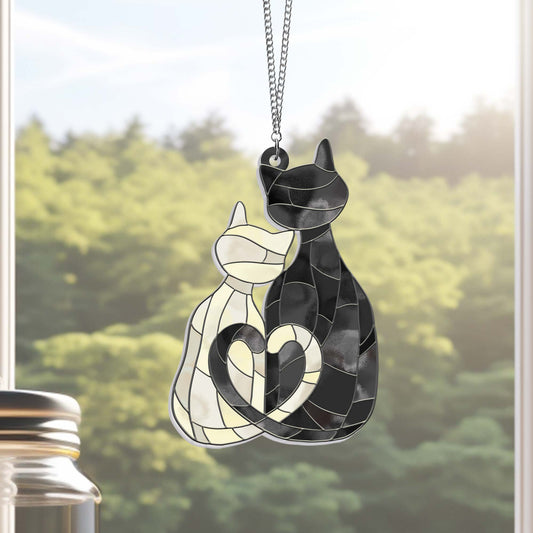 Cat Couple Suncatcher, Cat Love Valentine Day Acrylic Hanging Sign Decor TQN4602AS
