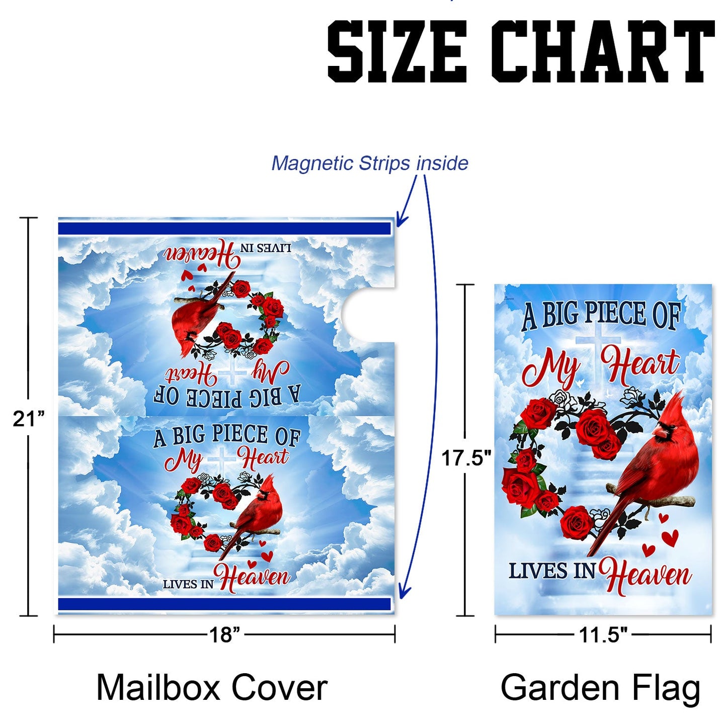 Cardinal Garden Flag &amp; Mailbox Cover A Big Piece Of My Heart Lives In Heaven TQN540MF