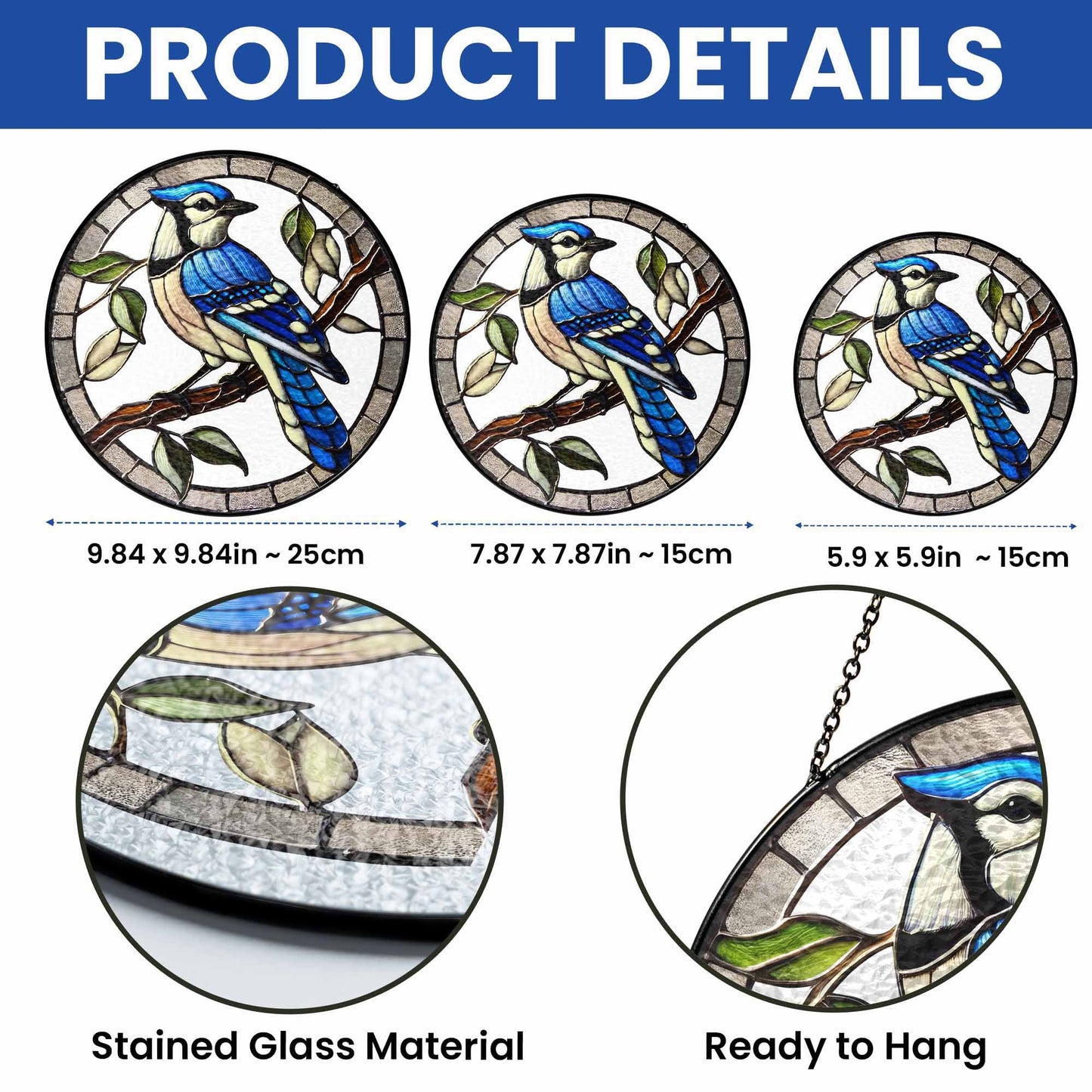 Blue Jay Birdwatching Stained Glass Suncatcher TQN5087TTH