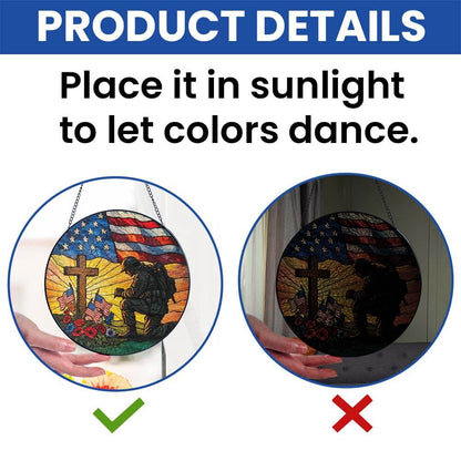 Patriotic Kneeling Soldier Memorial Day Veteran Day Stained Glass Suncatcher TQN5368TNB