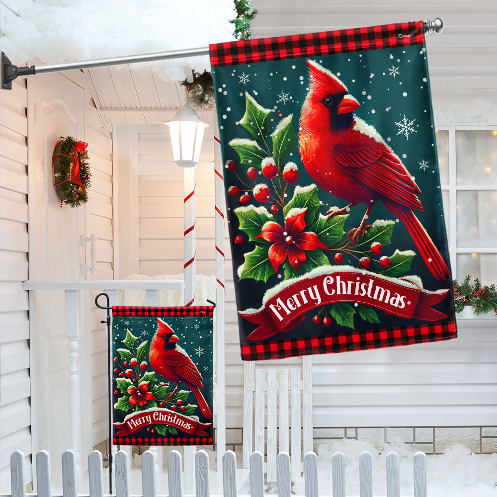 Cardinal Bird Merry Christmas Flag TQN3915F