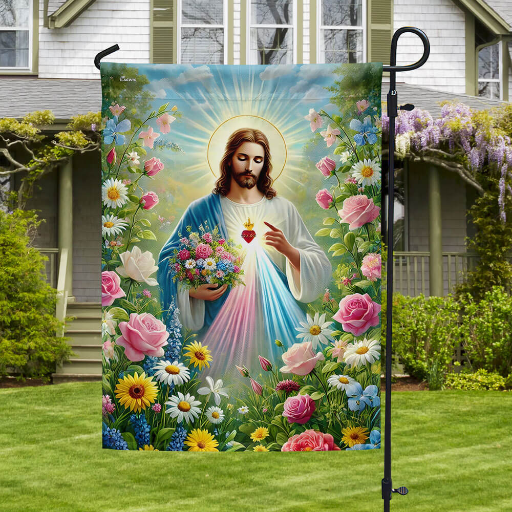 Jesus Holding Flowers Garden Spring Flag VTM1100TNB