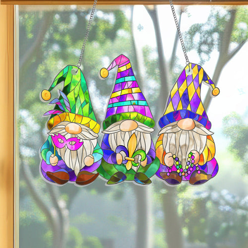 Mardi Gras Gnomes Suncatcher Acrylic Hanging Sign MLN4940AS