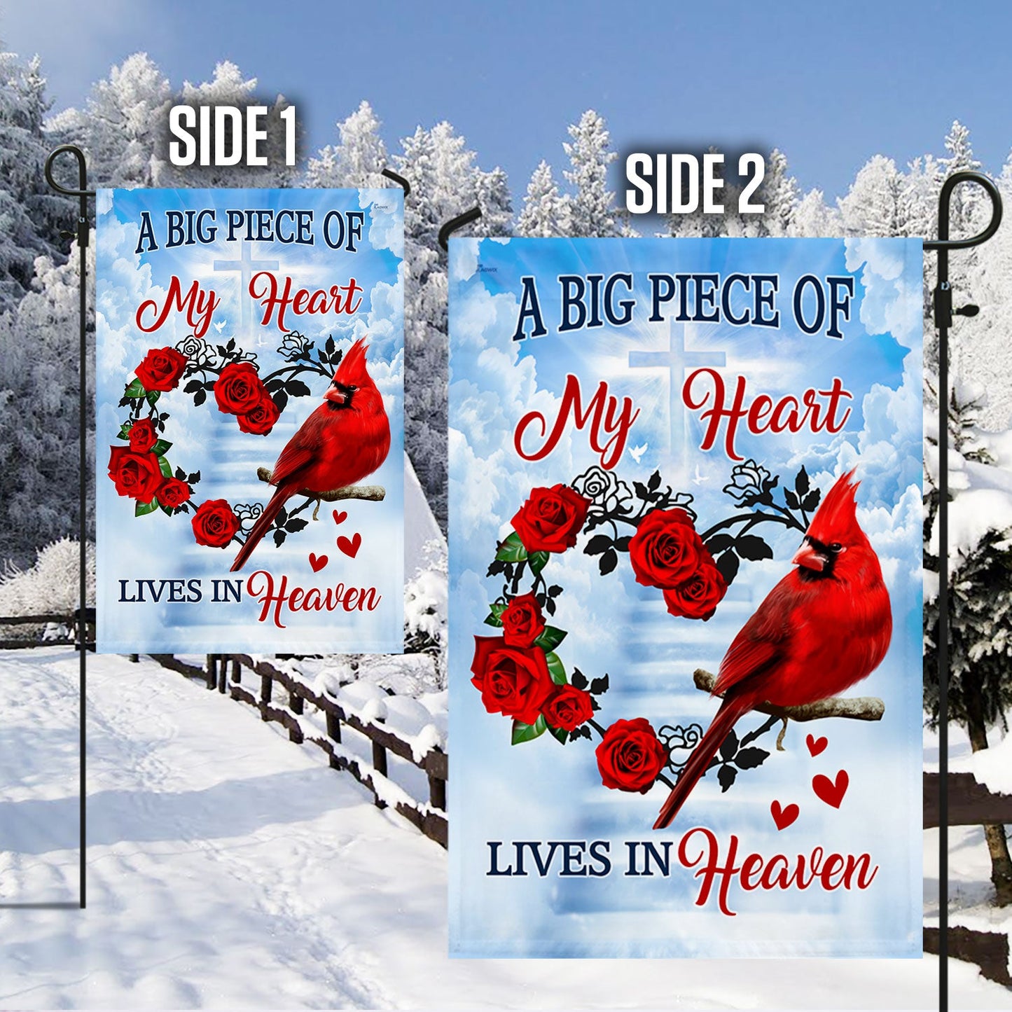 Cardinal Garden Flag &amp; Mailbox Cover A Big Piece Of My Heart Lives In Heaven TQN540MF