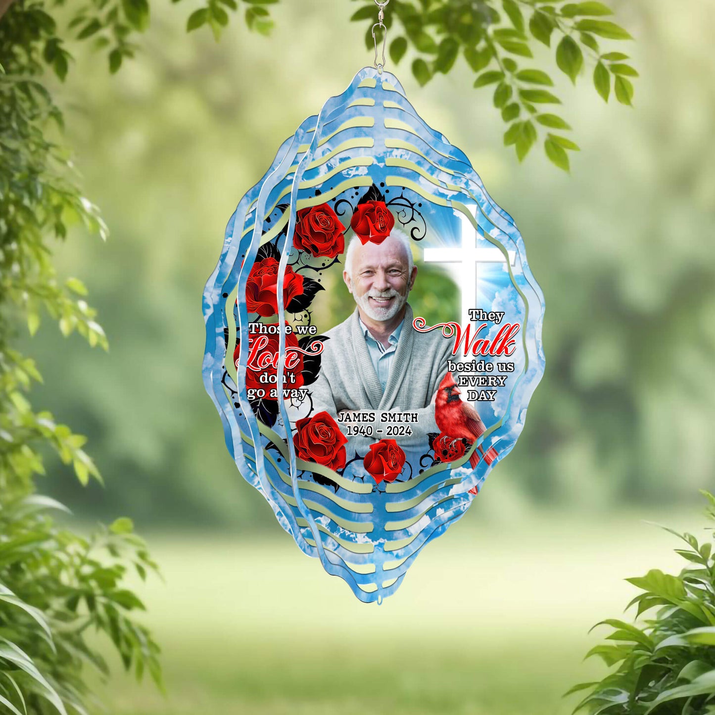 Personalized In Memory Of A Beloved One In Heaven, For Mom, Dad, Grandma, Grandpa Cardinal Wind Spinner TPT2648TNB