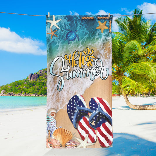 Hello Summer Beach Flip Flops American Beach Towel TPT2764NTH