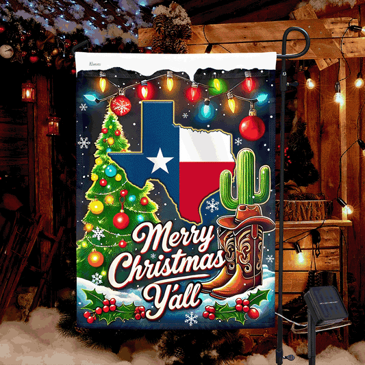 Texas Christmas Merry Christmas Y'all Solar LED Garden Flag MLN4298SF