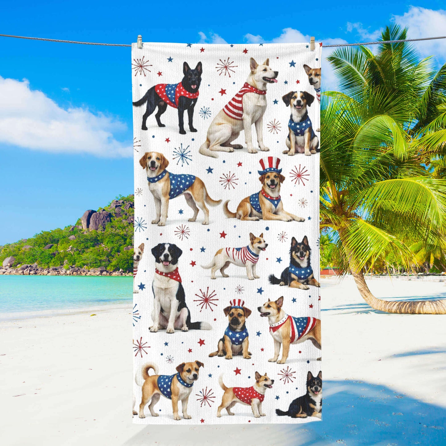 Patriotic Dogs American Beach Towel VTM1354TNB