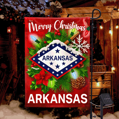 Arkansas Flag Merry Christmas Solar LED Garden Flag TQN4192SF