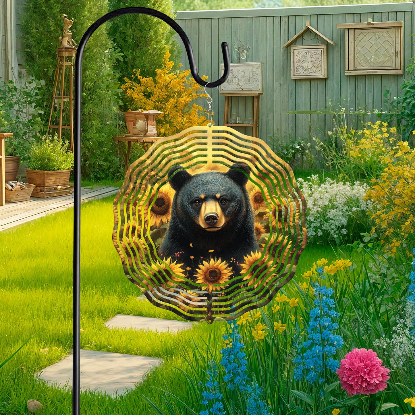 Black Bear with Sunflowers Wind Spinner VTM965WS