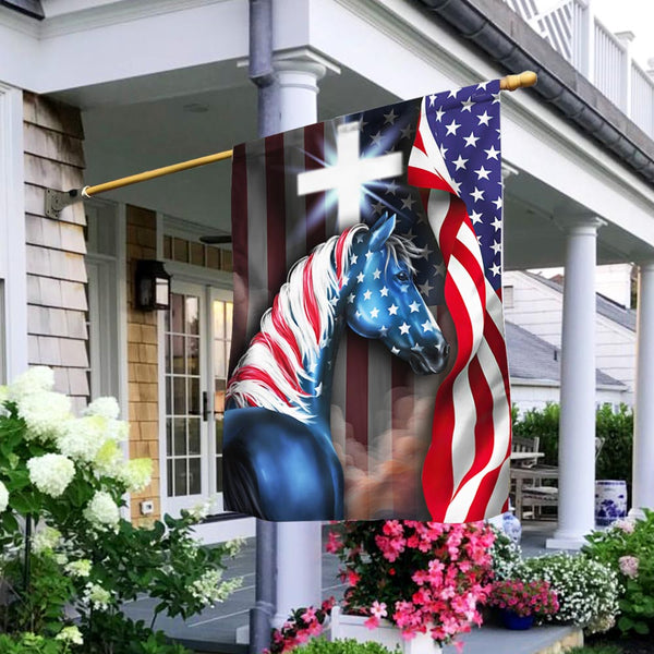 Flagwix American Flag - Patriotic Horse with Christian Cross American Flag TPT873F