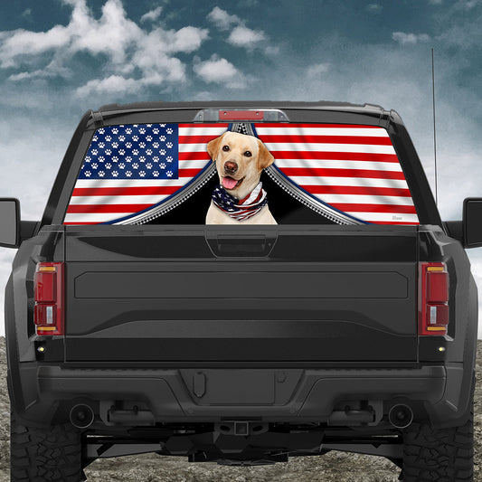 Yellow Labrador Retriever Rear Window Decal Patriotic Dog BNT408CDv1