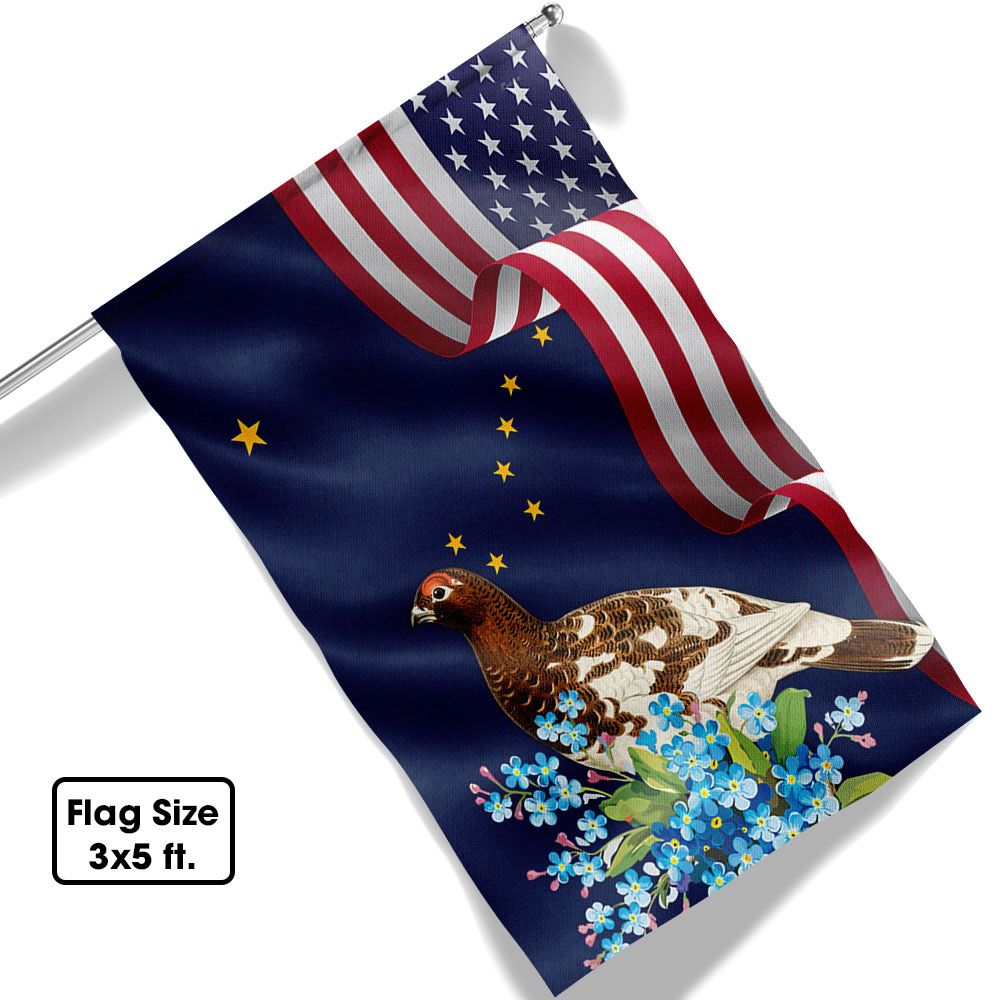 Alaska State  Willow Ptarmigan Bird and Forget-Me-Not Flower Flag MLN1141Fv10