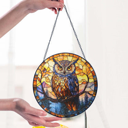 Owl Stained Glass Suncatcher Window Hanging TQN5191NGT