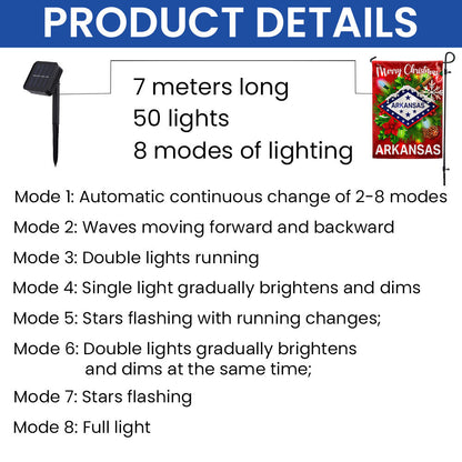 Arkansas Flag Merry Christmas Solar LED Garden Flag TQN4192SF