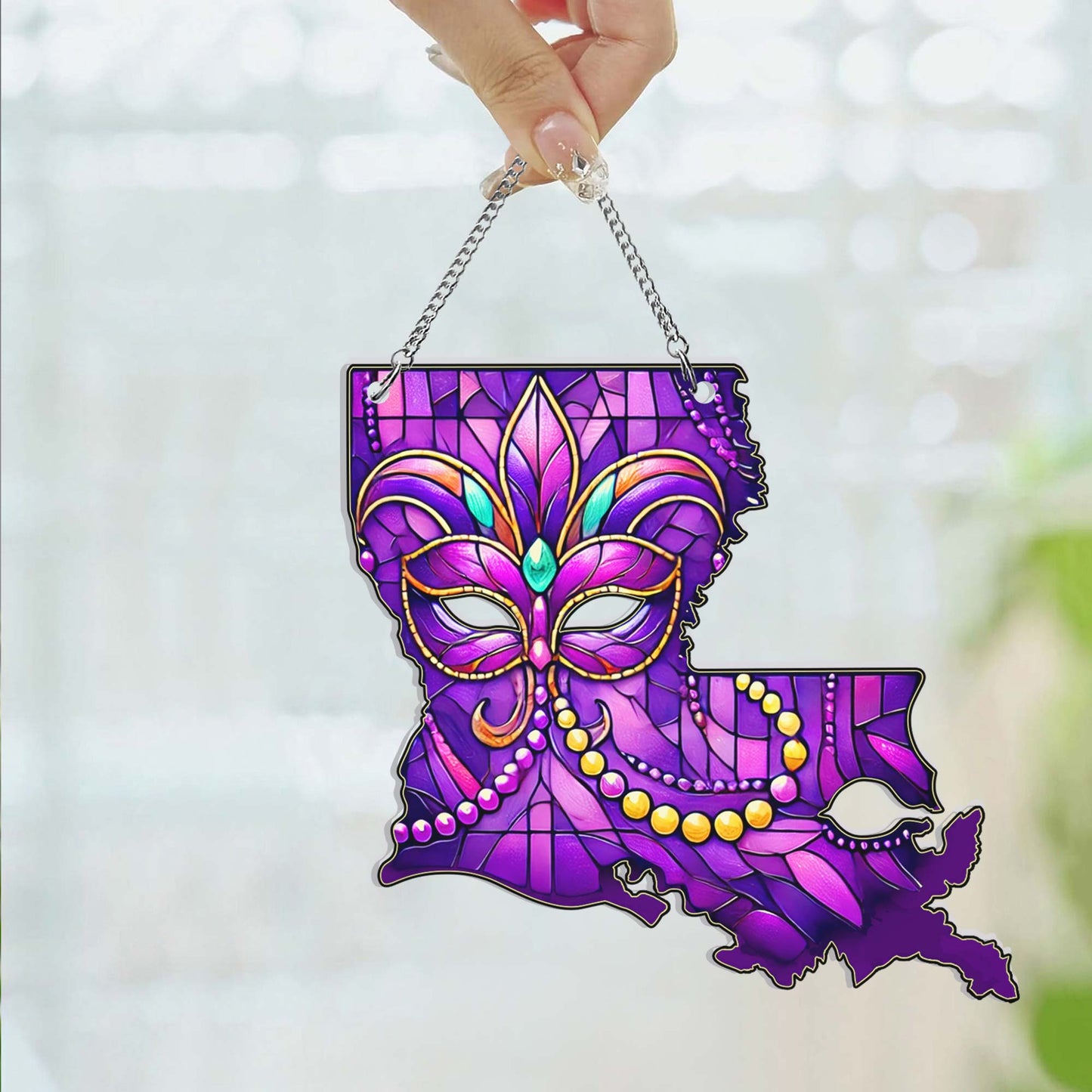 Louisiana Map Mardi Gras Suncatcher Acrylic Hanging Sign TQN4573AS